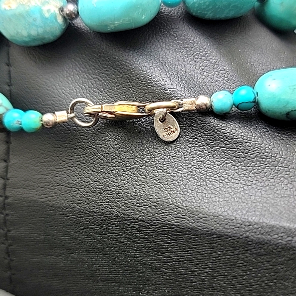 Genuine Turquoise 925 Sterling Silver Hematite Beaded Necklace 11x14mm Beads - Picture 6 of 11